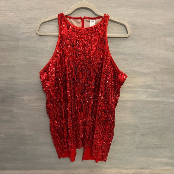 balera Tops - Balera Dance Wear Red Sequined Open Razor Back Tank Top Large GC